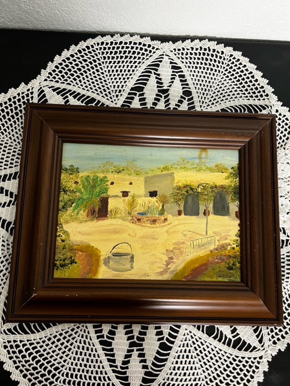 🏡✨ Vintage Mediterranean Courtyard Oil Painting Framed Spanish Villa Wall Art ✨